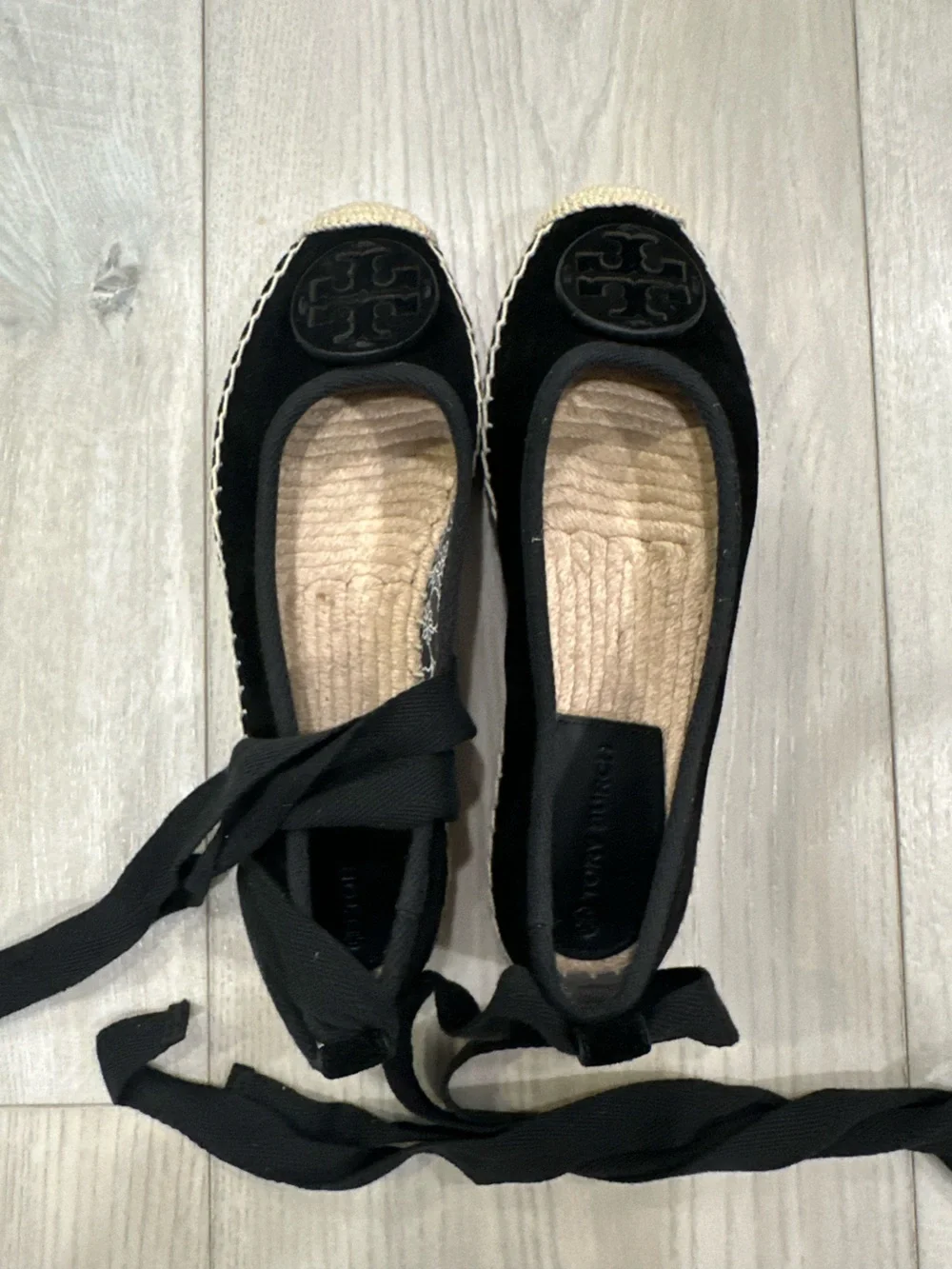 Tory Burch Black Espadrille Ballet Flats with Trim